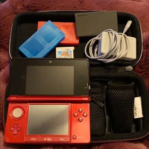 Nintendo 3DS Flame Red + Game, Charger, Case!!